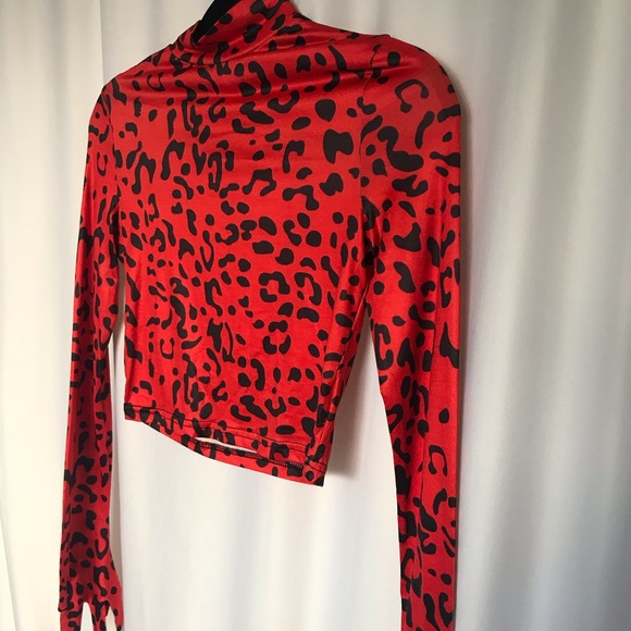 Tops Red Leopard Crop Top With Attached Gloves Poshmark